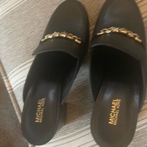 Michael Kors Black Mules with Gold Chain